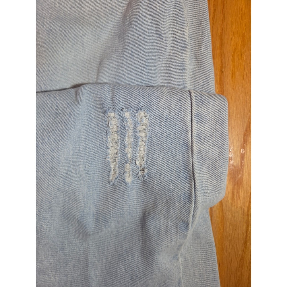 Avec Les Filles Light Wash Distressed Straight Leg Jeans Size 27 High Rise‎ Raw - Picture 8 of 12